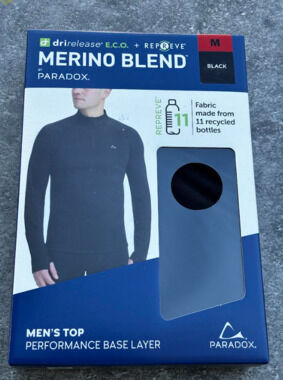 Paradox Men’s 1/4 Zip Merino Blend Performance Base Layer Top Black, Medium